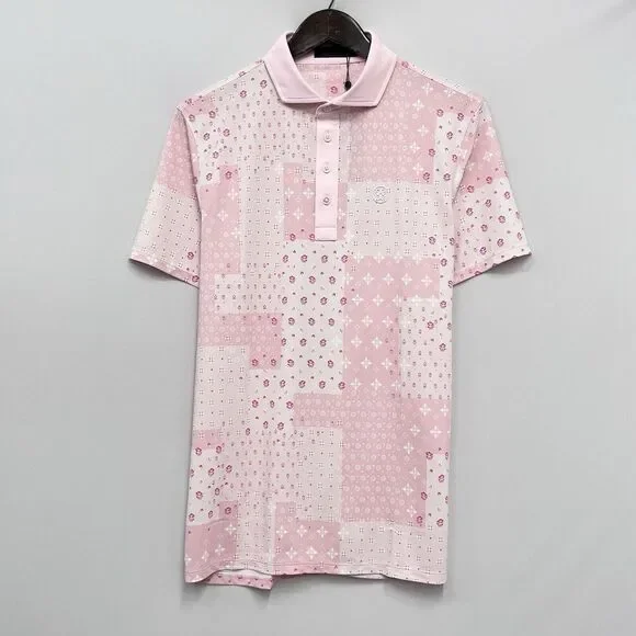 G/Fore NEW WITH TAGS Men's Size Medium Boro Patch Tech Golf S/S Polo Pink Floral - Picture 2 of 9